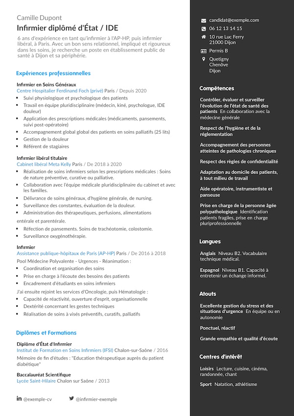Exemple de CV d'infirmière - Modèle de CV infirmier CVDesignR