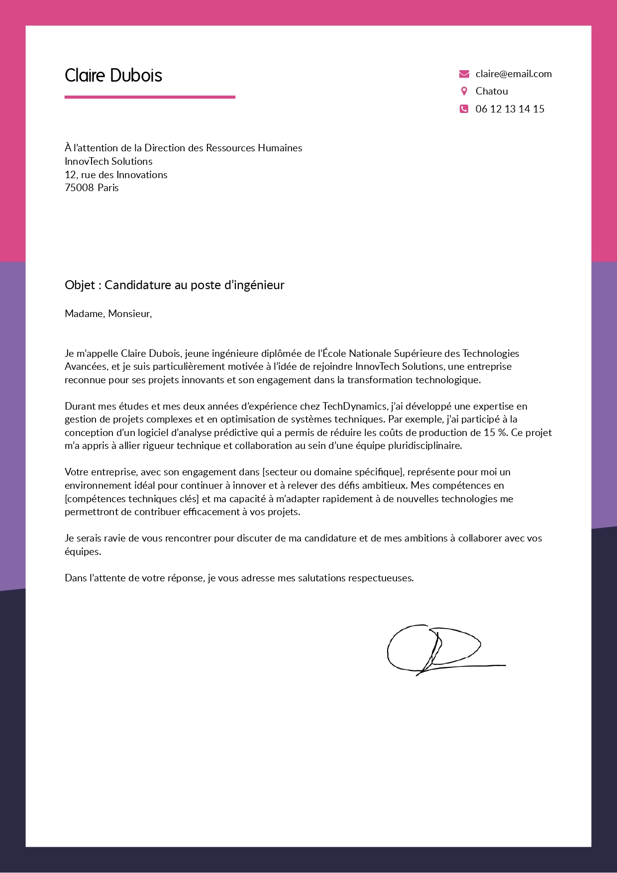 Lettre de motivation d'ingénieur CVDesignR